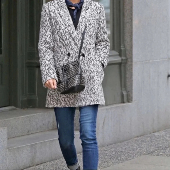 Banana Republic Black and White Chevron Print Jaquard Coat Jacket Size XS - Picture 2 of 9